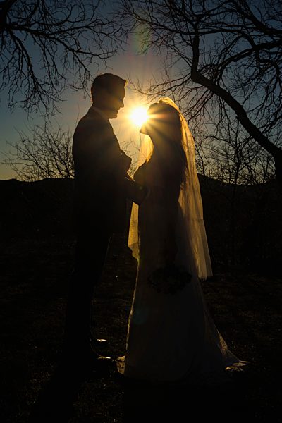 USA, Texas, Young wedding couple looking at each other