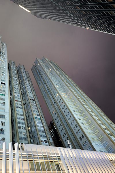 China, Hong Kong, Tower blocks in Wan Chai by night