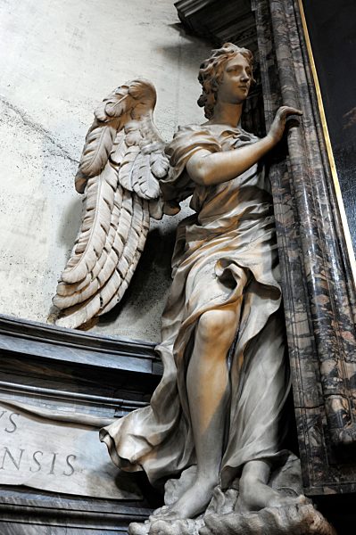 Italy, Rome, Statue of angel at Santa Maria del Popolo