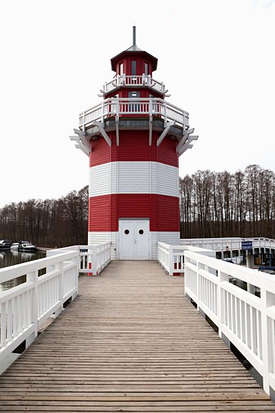 Germany, View of lighthouse at Hafendorf Rheinsberg