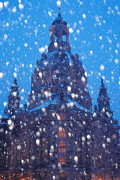 Germany, Saxony, Dresden, View of Church of Our Lady during winter