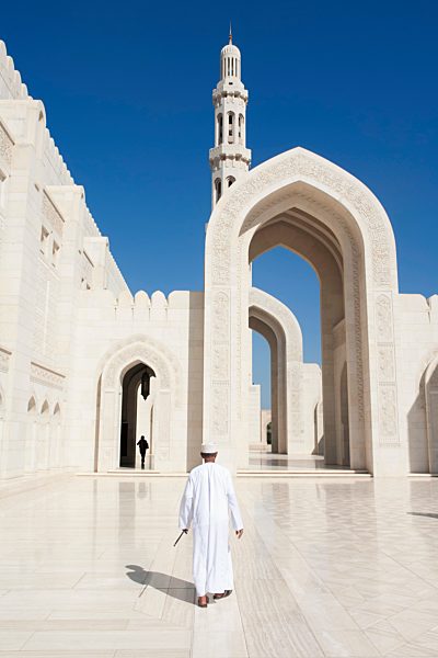 Oman, Worshipper at Sultan Qaboos Grand Mosque