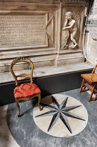 Italy, Rome, Statue of angel in Santa Maria del Popolo