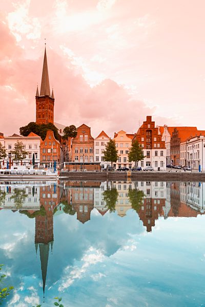 Germany, Schleswig Holstein, Lubeck, View of church in city