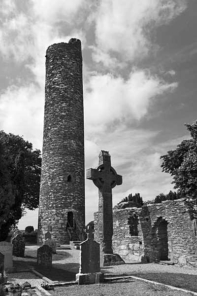 Ireland, Leinster, County Louth, View of Round tower and Monasterboice