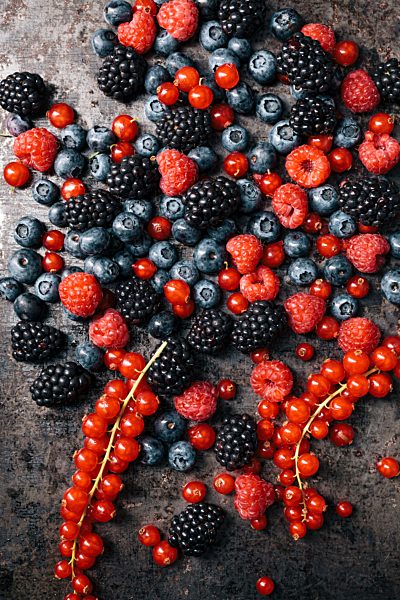 Berries on old metal tray