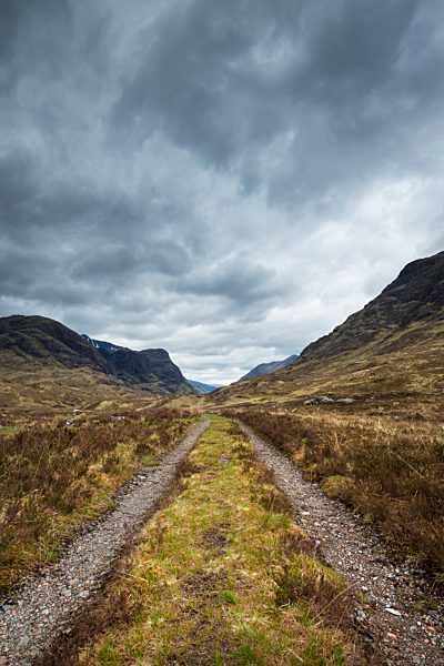 United Kingdom, Scotland, View of rural road through Glen coe