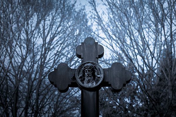Germany, Cologne, Tombstone with Jesus Christ
