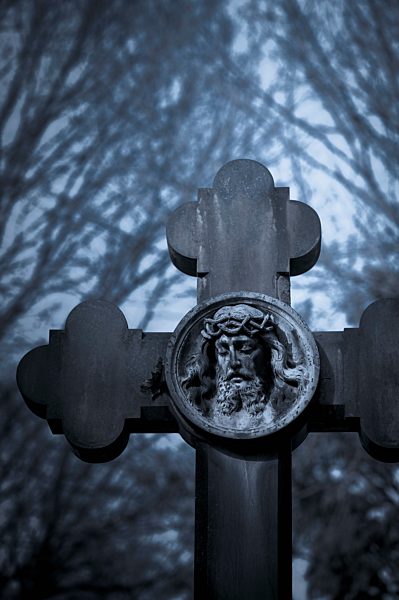 Germany, Cologne, Tombstone with Jesus Christ