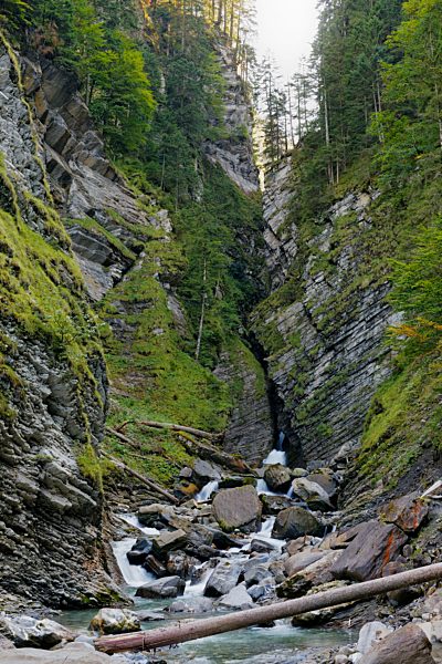Austria, Vorarlberg, View of waterfall at Bregenz Forest