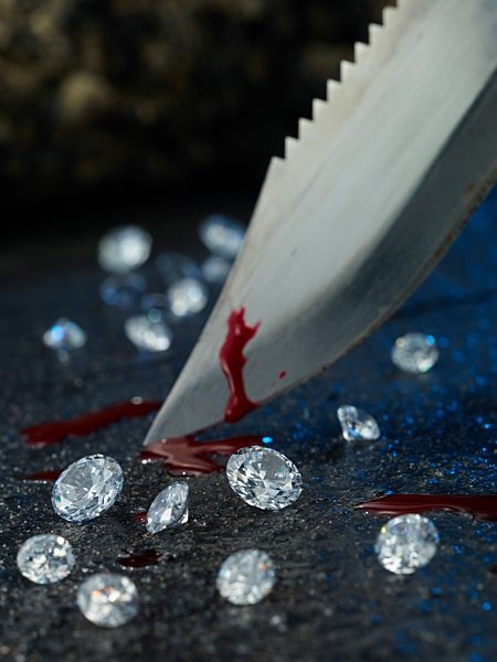 Knife with blood and diamonds