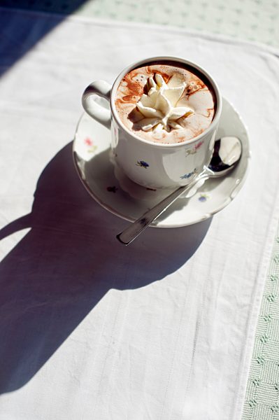 Hot chocolate in old-fashioned cup