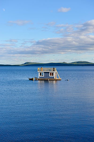 Sweden, Vilhelmina, Houseboat on lake Volgsjoen