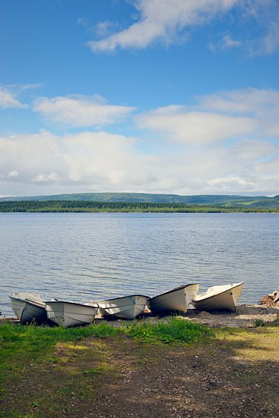 Sweden, Gaeddede, Boats at a lake