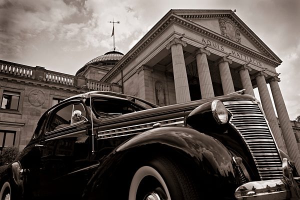 Germany, Hesse, Wiesbaden, old Chevrolet parking in front of casino