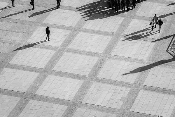 Germany, Berlin, square with pedestrians, view from above