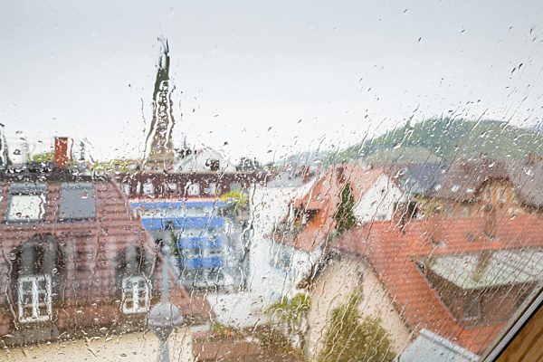 Germany, Baden-Wuerttemberg, Freiburg, View out of window at rainy day
