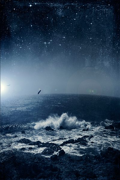 Spain, Canary Islands, La Palma, Rocky coast and waves, Textured effect