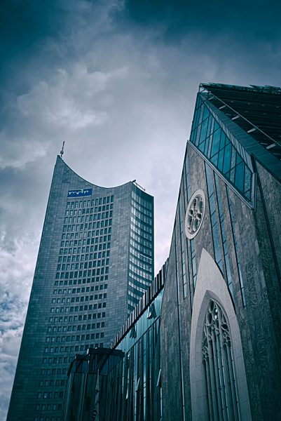 Germany, Saxony, Leipzig, City-Hochhaus and University building