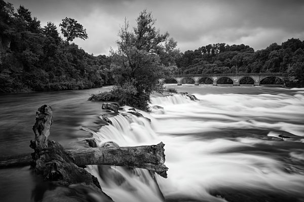 Switzerland, Canton of Schaffhausen, Schaffhausen, Rhine falls with Railway Bridge