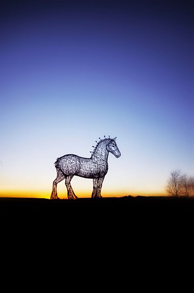 UK, Scotland, Glasgow, Sculpture of Clydesdale Horse at Easterhouse