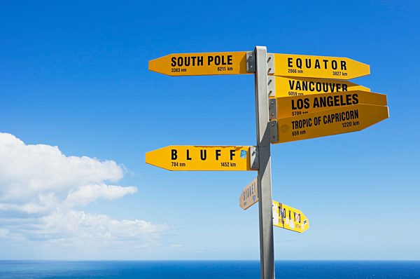 New Zealand, North Island, Sign post at Cape Reinga