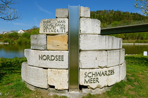 Germany, Bavaria, Upper Bavaria, Altmuehl valley, Beilngries, Memorial stone near Main-Danube Canal