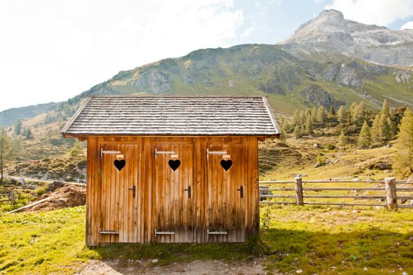 Austria, Lungau, outhouses in alpine landscape