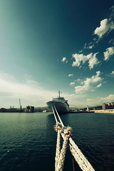 Spain, Malaga, Harbour, Moored ship