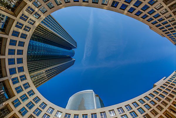 Germany, Hesse, Frankfurt, Tower 185, view from below
