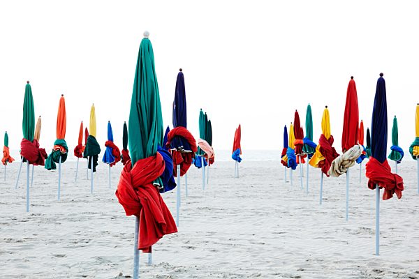France, Normandy, Deauville, Sunshades on beach