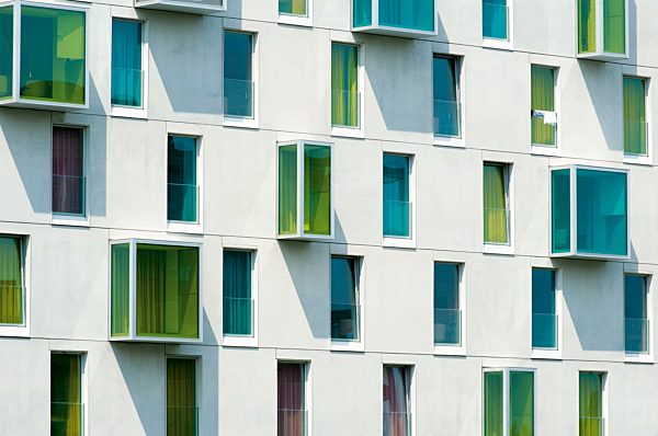 Germany, North Rhine-Westphalia, Cologne, part of facade of multi-family house at Rheinau harbour