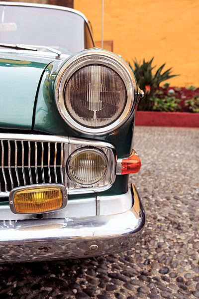 Portugal, Madeira, Funchal, Museum of Comtemporary Art, front part of a classic car parking at courtyard