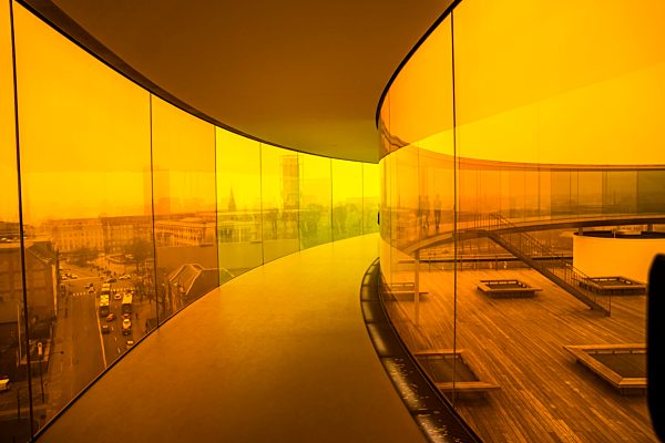 Denmark, Aarhus, colourful path on the roof of art museum ARoS