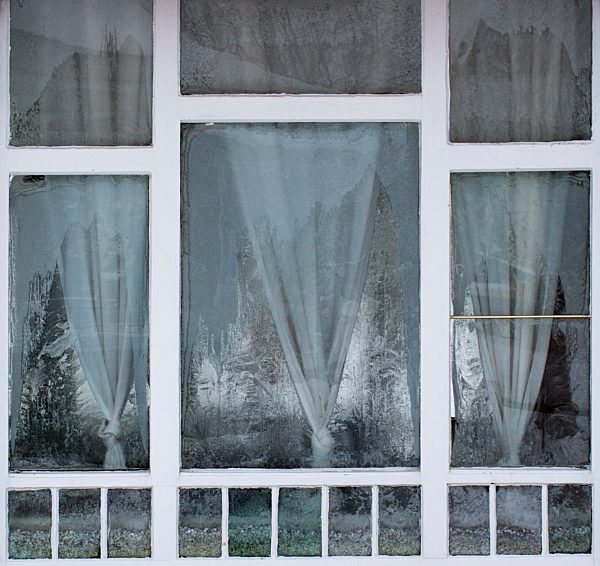 Austria, Window with ice crystal