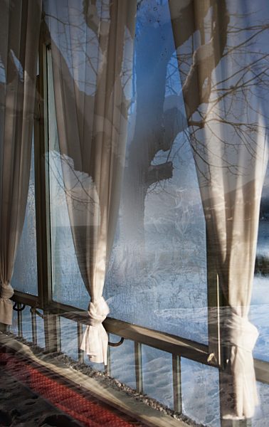 Austria, Window with ice crystal