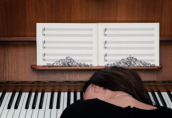 Germany, Bavaria, Woman playing piano, fear of failure