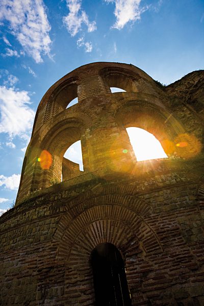 Germany, Rhineland-Palatinate, Treves, Ruins of an imperial thermal bath, low angle view