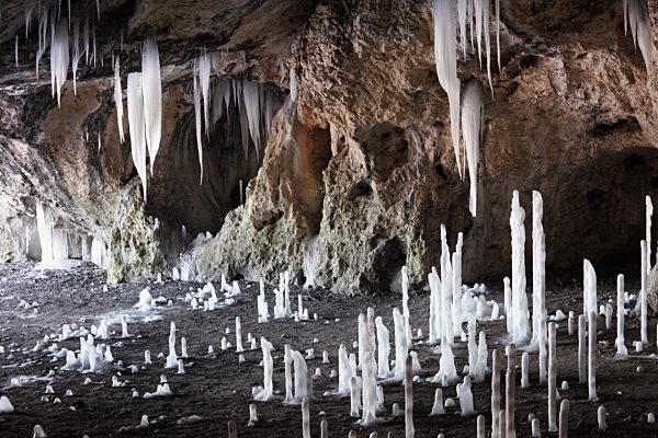 Germany, Bavaria, Franconia, View of icicles in cave