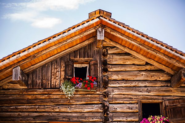 Austria, Gosau, wooden house with flower box