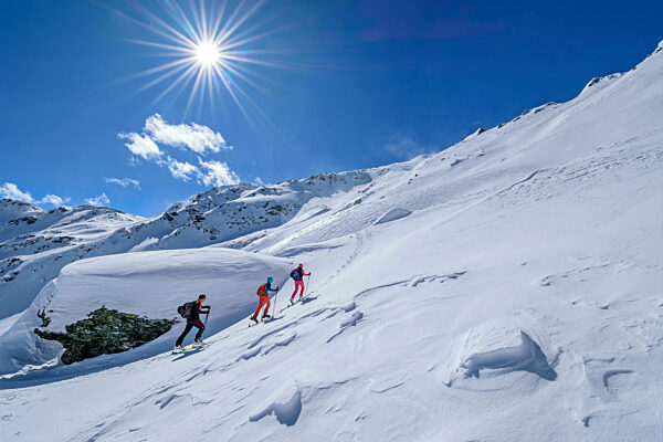 Senior man with women climbing on Karwendel mountains at Tyrol in Austria