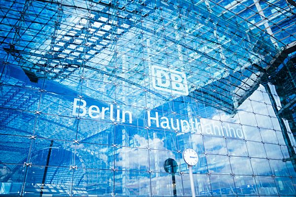 Germany, Berlin, part of glass facade of central station