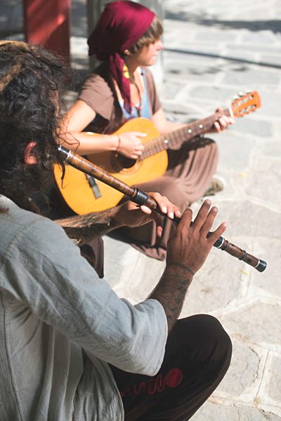 Bulgaria, Plovdiv, street musician playing flute