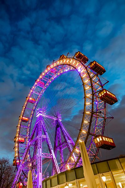 Austria, Vienna, ferris wheel on Prater at blue hour