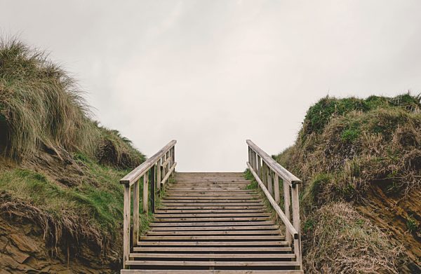 Spain, Ferrol, wooden staircase into the sky