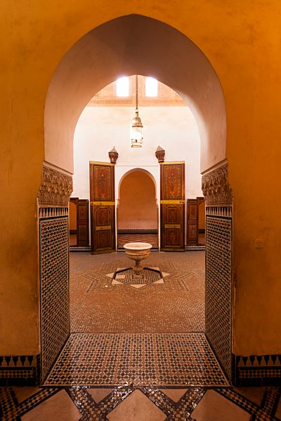 Morocco, Marrakesh, indoor view of Bahia Palace