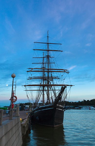 Finland, Helsinki, moored sailing ship at harbour