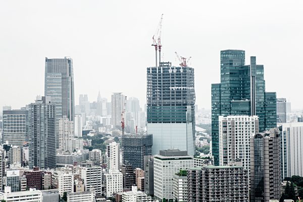Japan, Tokyo, view to construction site on skyscraper