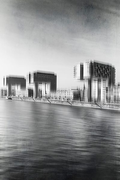 Germany, Cologne, view to Crane houses at Rheinau harbour