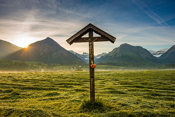 Germany, Bavaria, Allgaeu, Allgaeu Alps, field cross